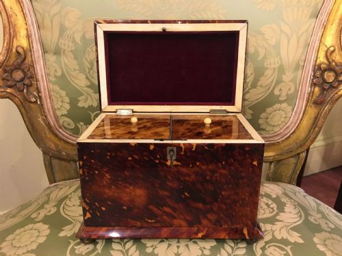 GEORGIAN TORTOISESHELL TEA CADDY TRIMMED WITH SILVER IVORY - ADDITIONAL PHOTO 1