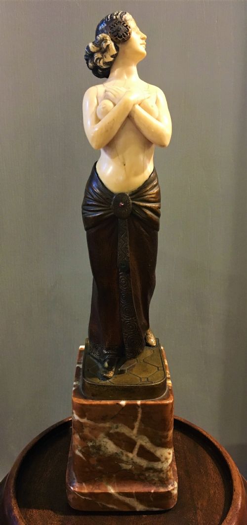 b grundmann bronze and ivory figure of salome mounted on marble plinth c19th signed - CATEGORY: ANTIQUE SCULPTURES - DATED 19TH CENTURY