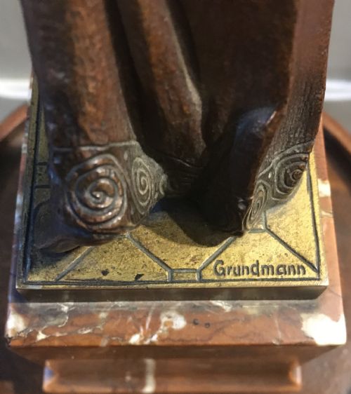 B GRUNDMANN BRONZE AND IVORY FIGURE OF SALOME MOUNTED ON MARBLE PLINTH C19TH SIGNED - ADDITIONAL PHOTO 2