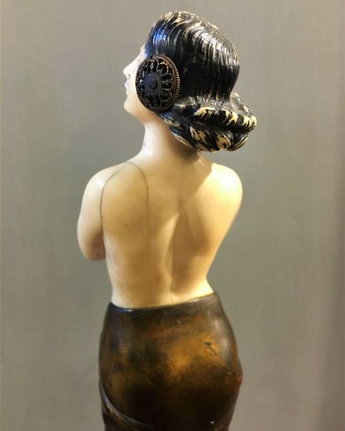 B GRUNDMANN BRONZE AND IVORY FIGURE OF SALOME MOUNTED ON MARBLE PLINTH C19TH SIGNED - ADDITIONAL PHOTO 3