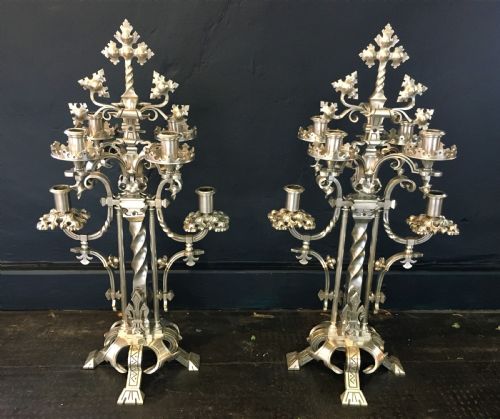 pair of gothic candelabras c19th - CATEGORY: ANTIQUE LIGHTING - DATED 19TH CENTURY