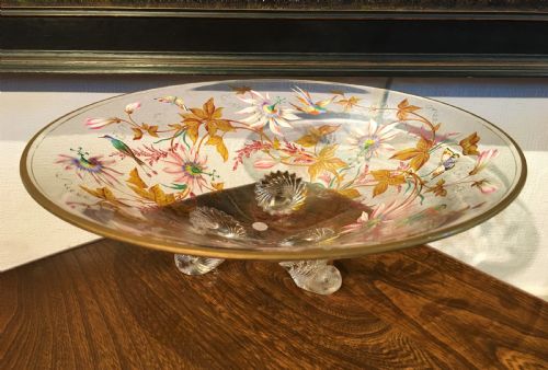 decorated bowl with enamelled birds flowers possibly moser c19th - CATEGORY: ANTIQUE GLASS - DATED 19TH CENTURY