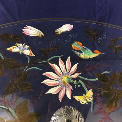 DECORATED BOWL WITH ENAMELLED BIRDS FLOWERS POSSIBLY MOSER C19TH - ADDITIONAL PHOTO 2