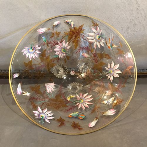 DECORATED BOWL WITH ENAMELLED BIRDS FLOWERS POSSIBLY MOSER C19TH - ADDITIONAL PHOTO 4