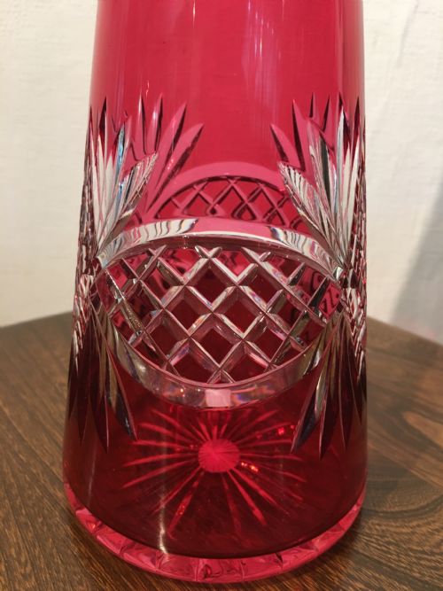 TAPERING CLEAR CRANBERRY CUT DECANTER POSSIBLY BY VAL ST LAMBERT OR SIMILAR C1930 - ADDITIONAL PHOTO 1
