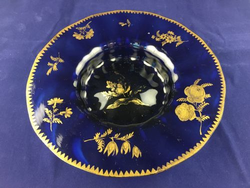 'JAMES GILES' RIB MOULDED RECESSED BLUE BOWL WITH GILT DOGTOOTH RIM FLORAL PANELS C18TH - ADDITIONAL PHOTO 1