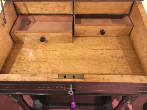 DAVENPORT EBONISED WITH BURR ELM EDGING SATINWOOD INTERIOR BRASS GALLERY C1850 - ADDITIONAL PHOTO 3