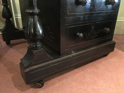 DAVENPORT EBONISED WITH BURR ELM EDGING SATINWOOD INTERIOR BRASS GALLERY C1850 - ADDITIONAL PHOTO 6
