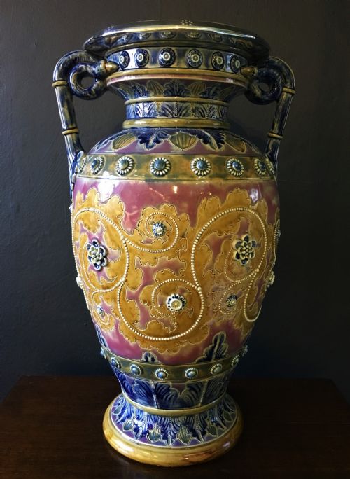 George Tinworth Doulton Lambeth Vase with 1875 Monogram