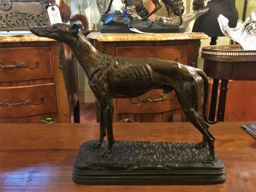alfred dubucand signed french greyhound study cold cast bronze c19th - CATEGORY: ANTIQUE SCULPTURES - DATED 19TH CENTURY