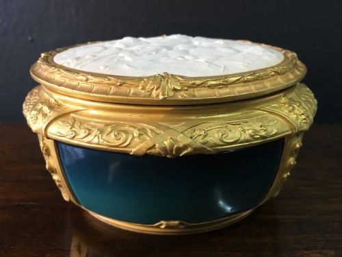 paul louchet art nouveau gilt bronze mounted porcelain powder bowl cover paris 1910 - CATEGORY: ANTIQUE MISCELLANEOUS - DATED 1910