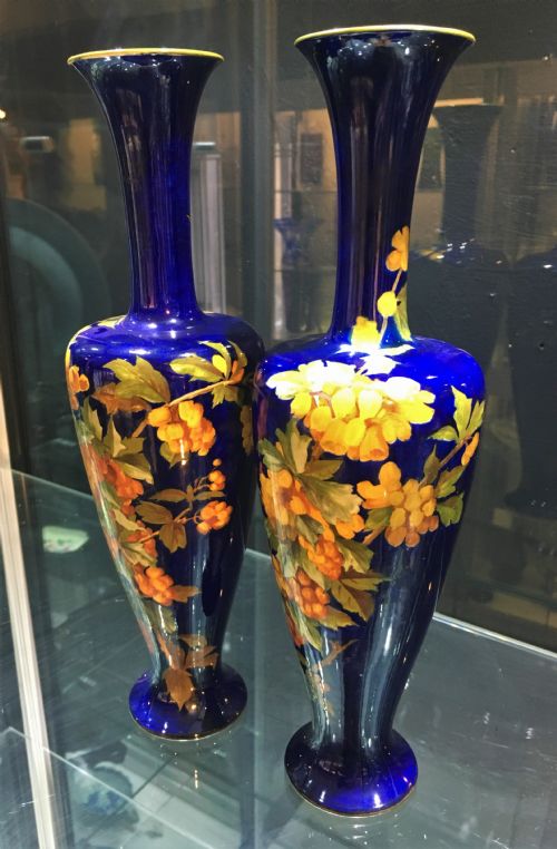EMILY J GILMAN SIGNED ROYAL DOULTON PAIR OF FAIENCE VASES PAINTED WITH FLOWERING STEMS C1900 - ADDITIONAL PHOTO 3
