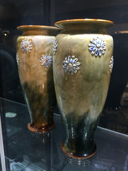 EMILY WELCH ROYAL DOULTON VASES WITH FLOWERHEADS ON GREEN GROUND C1902 - ADDITIONAL PHOTO 4
