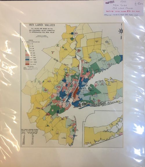 antique map of new york showing land values 1923 - CATEGORY: ANTIQUE MISCELLANEOUS - DATED 1920