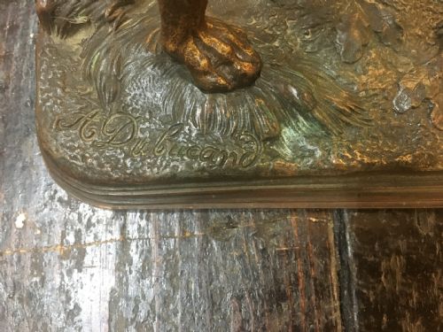 ALFRED DUBUCAND SIGNED HUNTING DOG FLATCOAT RETRIEVER COLD CAST BRONZE ORIGINAL C19TH - ADDITIONAL PHOTO 2
