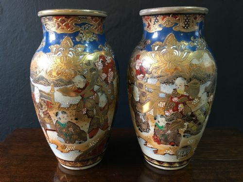 pair of satsuma vases early c20th - CATEGORY: ANTIQUE VASES - DATED 1910