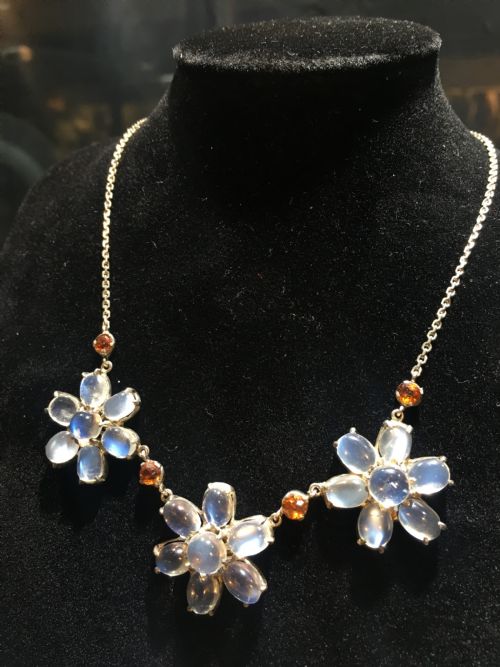 victorian sterling silver moonstone fire opal necklace - CATEGORY: ANTIQUE JEWELLERY - DATED VICTORIAN