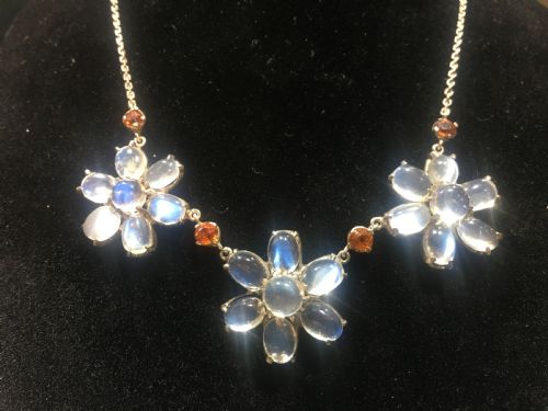 VICTORIAN STERLING SILVER MOONSTONE FIRE OPAL NECKLACE - ADDITIONAL PHOTO 1
