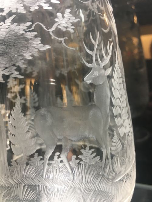 STOURBRIDGE JUG ENGRAVED WITH STAG DEER IN A WOODLAND C1870 - ADDITIONAL PHOTO 1