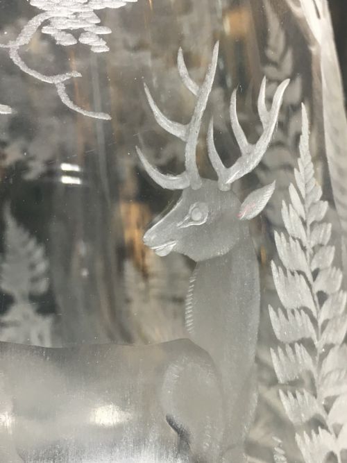 STOURBRIDGE JUG ENGRAVED WITH STAG DEER IN A WOODLAND C1870 - ADDITIONAL PHOTO 2
