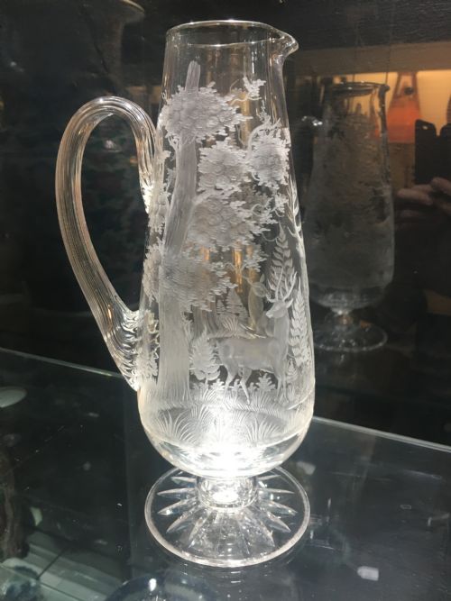 STOURBRIDGE JUG ENGRAVED WITH STAG DEER IN A WOODLAND C1870 - ADDITIONAL PHOTO 4