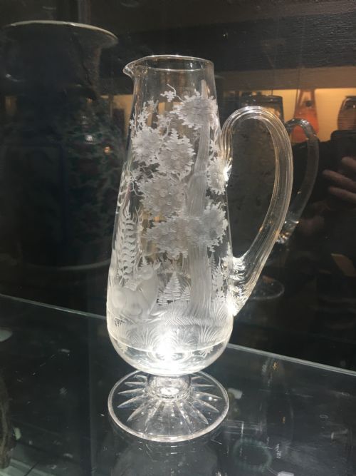 STOURBRIDGE JUG ENGRAVED WITH STAG DEER IN A WOODLAND C1870 - ADDITIONAL PHOTO 5