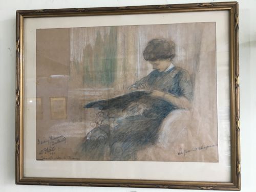 ina sheldon williams le grand chapeau pencilcrayon sketch signed inscribed dated 1911 - CATEGORY: ANTIQUE ART - DATED 1910