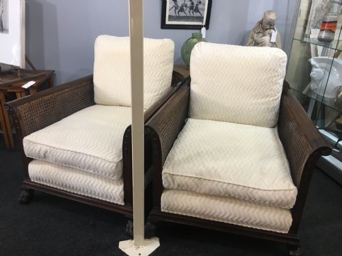 pair of bergere armchairs covered in andrew martin cream fabric victorian era - CATEGORY: ANTIQUE CHAIRS - DATED VICTORIAN