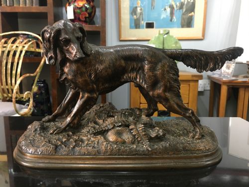 jules moigniez signed bronze setterhunting dog c1880 - CATEGORY: ANTIQUE SCULPTURES - DATED 1880