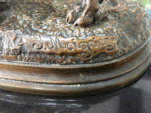 JULES MOIGNIEZ SIGNED BRONZE SETTERHUNTING DOG C1880 - ADDITIONAL PHOTO 2