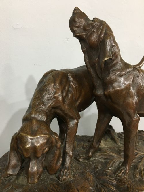 ALFRED DUBUCAND SIGNED ORIGNIAL FRENCH BRONZE CASTING OF A PAIR OF HUNTING DOGS C19TH - ADDITIONAL PHOTO 2