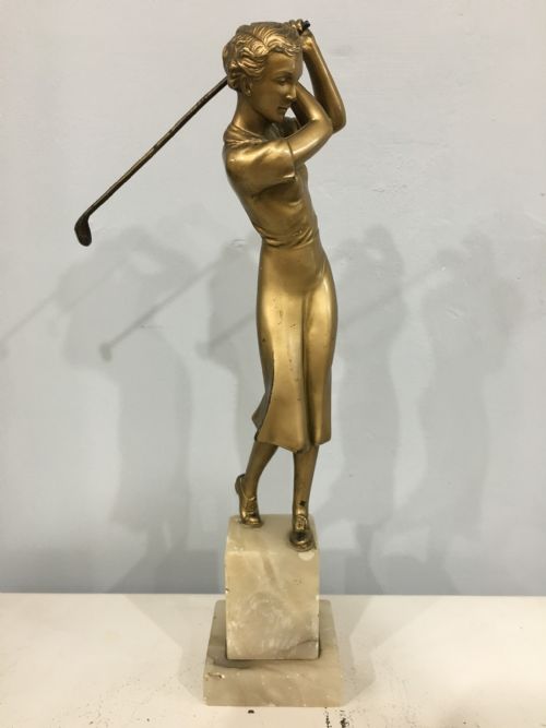 joseph lorenzl art deco original casting of female golfer c192030 - CATEGORY: ANTIQUE SCULPTURES - DATED 1920