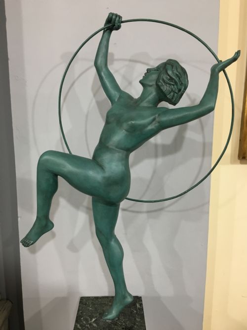 BOUTAREL ORIGINAL FRENCH ART DECO BRONZE HOOP DANCER C1930 - ADDITIONAL PHOTO 1