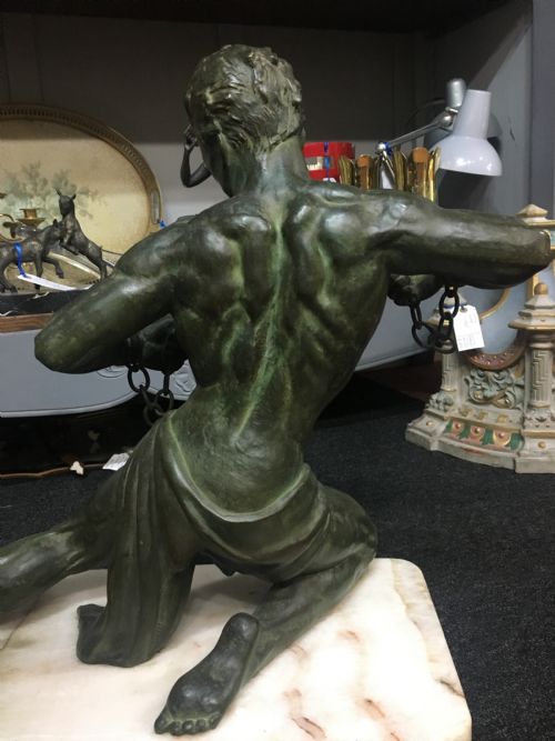 RONCOURT SPELTER FIGURE ON MARBLE PLINTH C1930 - ADDITIONAL PHOTO 4