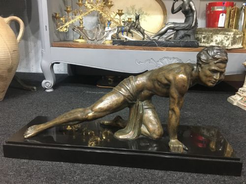 bronze roncourt figure of poised man c1930 - CATEGORY: ANTIQUE SCULPTURES - DATED 1930