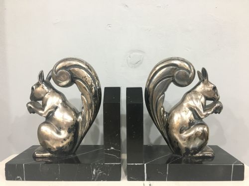 art deco silvered bronze squirrel bookends c1930 - CATEGORY: ANTIQUE MISCELLANEOUS - DATED 1930