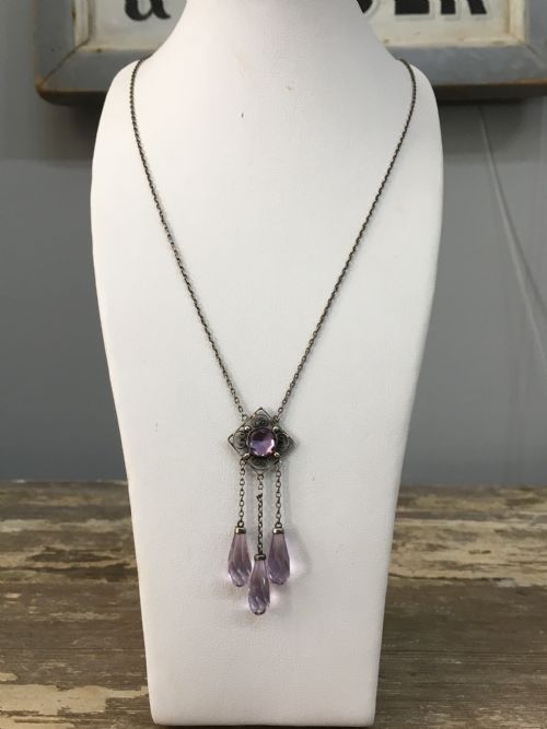 edwardian sterling silver amethyst negligee pendant - CATEGORY: ANTIQUE JEWELLERY - DATED EDWARDIAN