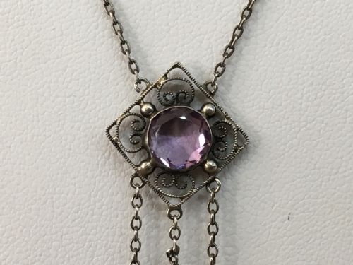 EDWARDIAN STERLING SILVER AMETHYST NEGLIGEE PENDANT - ADDITIONAL PHOTO 1