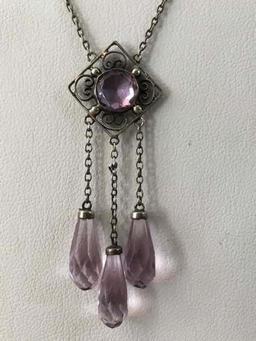 EDWARDIAN STERLING SILVER AMETHYST NEGLIGEE PENDANT - ADDITIONAL PHOTO 2