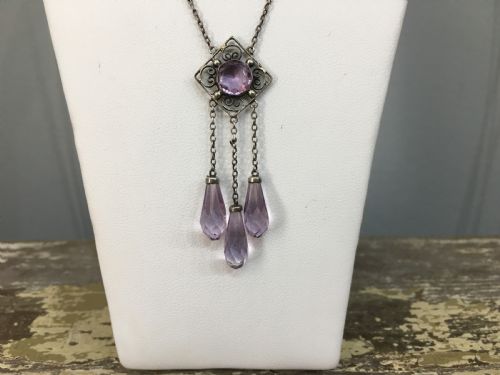 EDWARDIAN STERLING SILVER AMETHYST NEGLIGEE PENDANT - ADDITIONAL PHOTO 3