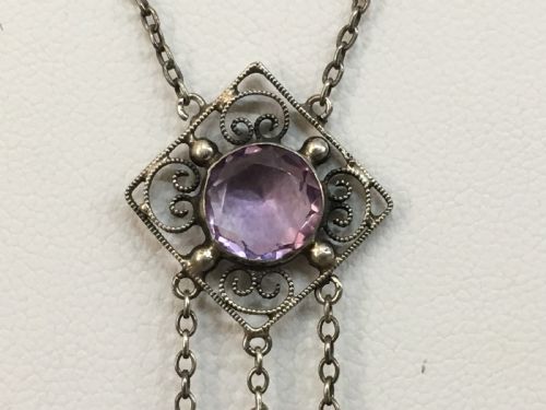 EDWARDIAN STERLING SILVER AMETHYST NEGLIGEE PENDANT - ADDITIONAL PHOTO 4