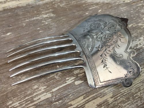 sterling silver hair comb usa maker probably kennard jenks c1880 - CATEGORY: ANTIQUE SILVER - DATED 1880