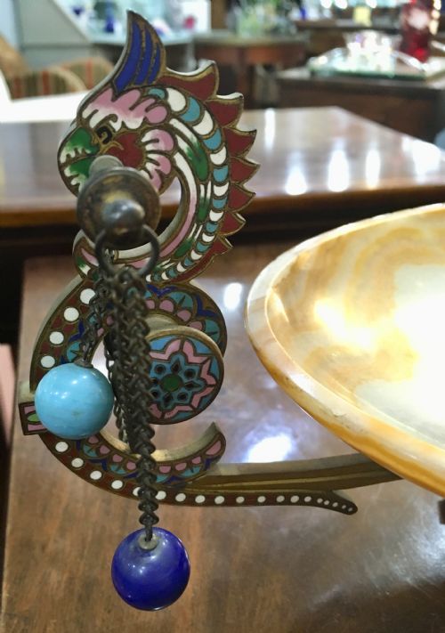 CHAMPLEVE ENAMEL BRONZE ONYX TAZZA - ADDITIONAL PHOTO 4