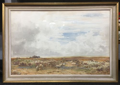 claude hayes 18521922 watercolour of a rural landscape with sheep c19th - CATEGORY: ANTIQUE ART - DATED 19TH CENTURY