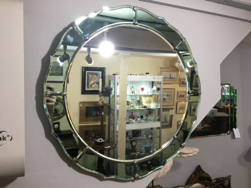 original art deco mirror with wooden back hanging chain c1930 - CATEGORY: ANTIQUE MIRRORS - DATED 1930