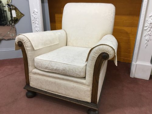 PAIR OF VICTORIAN ARMCHAIRS BUN FEET REUPHOLSTERED - ADDITIONAL PHOTO 5