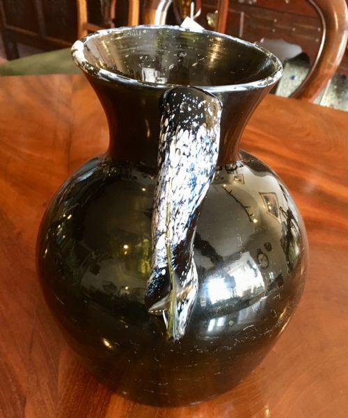 NAILSEA JUG IN OLIVE GREEN WITH WHITE ENAMELLED RIM C1810 - ADDITIONAL PHOTO 1