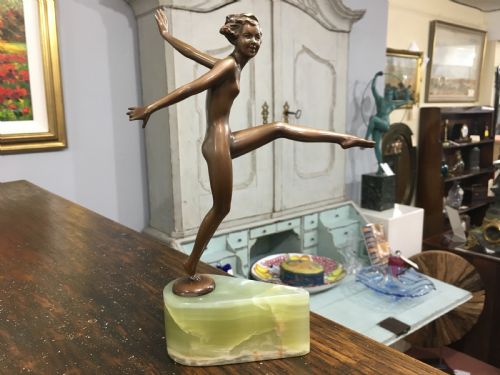 josef lorenzl high kick original bronze nude dancer c1930 - CATEGORY: ANTIQUE SCULPTURES - DATED 1930