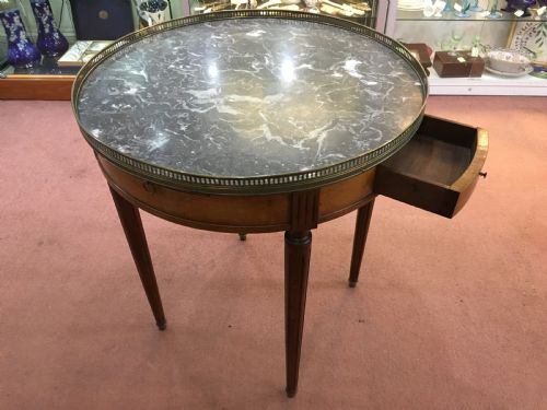 FRENCH BOUILLOTTE TABLE WITH MARBLE TOP BRASS GALLERY TAPERING LEGS WBRASS COLLARS C1910 - ADDITIONAL PHOTO 1