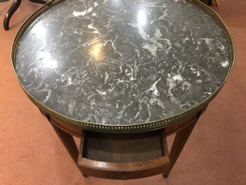 FRENCH BOUILLOTTE TABLE WITH MARBLE TOP BRASS GALLERY TAPERING LEGS WBRASS COLLARS C1910 - ADDITIONAL PHOTO 2